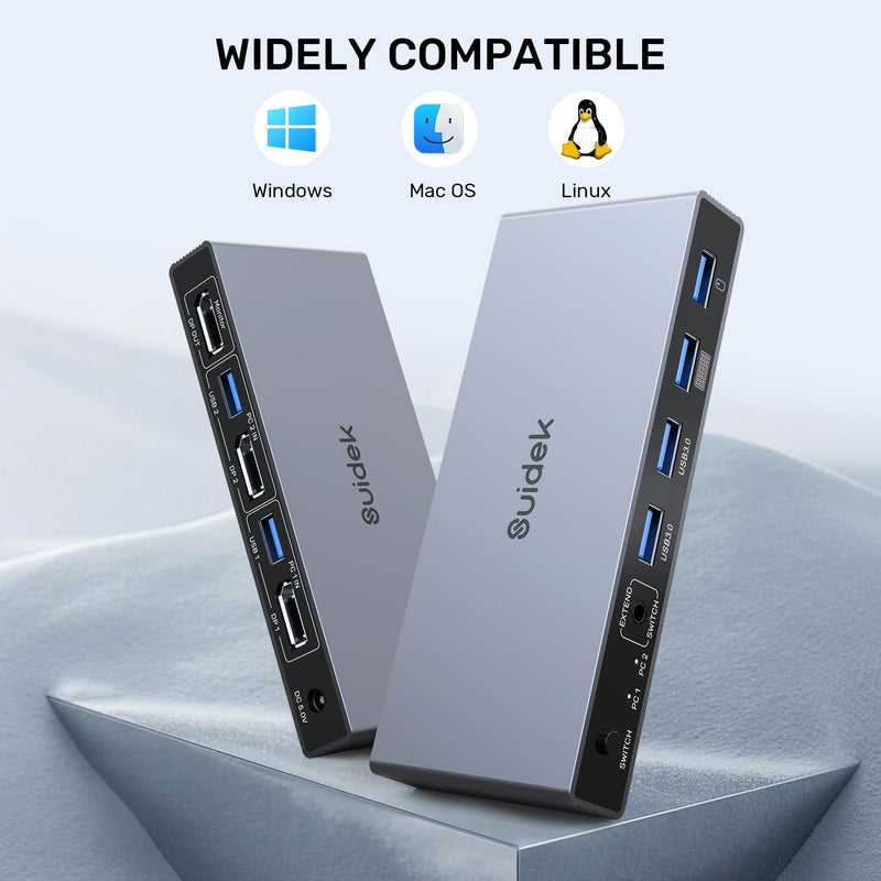 Displayport KVM Switch 2 Computers 1 Monitor, 8K@60Hz 4K@144Hz USB 3.0 DP KVM Switches for Two Computers Share one Screen with 4 USB Ports, Includes Desktop Controller and 5V Power Adapter Space Grey-DP 2 in 1 Out