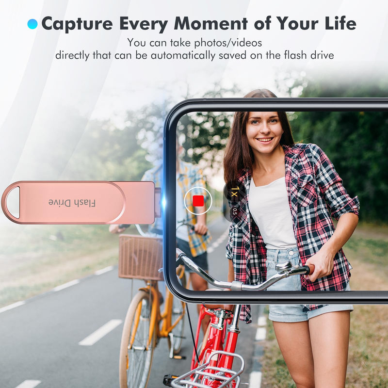 Apple MFi Certified 512GB Photo Stick, Flash Drive for iPhone Memory Stick for Photo/Video Backup Stick, High-Speed USB Stick iPhone Storage Drive Compatible for iPhone/iPad/Android/PC (Pink) Pink