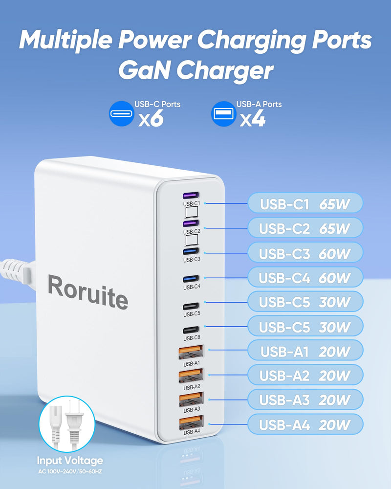 USB C Charger Block 400W, 10-Port GaN III USB C Charger Fast Charging Station, Dual 65W Laptop Fast Charger Multi USB C Charging Station for MacBook, iPhone, Samsung, Galaxy, iPad, Android, White