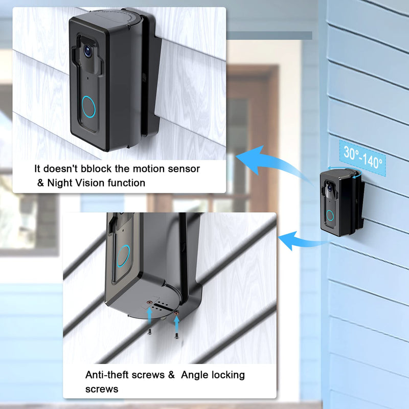 Vinyl Siding Mount Compatible with Blink Doorbell, ajustable Angle 30-140 degree (4" Standard Vinyl Siding Only) for Blink Doorbell Camera 1st Gen 2022(Not for 2nd Gen 2025) Black