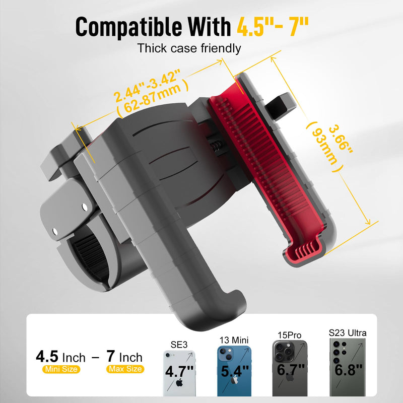 Moman Bike Phone Holder, PMS1 Universal Motorcycle Phone Mount【Unobstructed Lens】 360° Rotatable Quick Release Compatible with iPhone Samsung 4.5”-7.0” Phone, Motorcycle-Phone-Holder-Motorbike-Mount