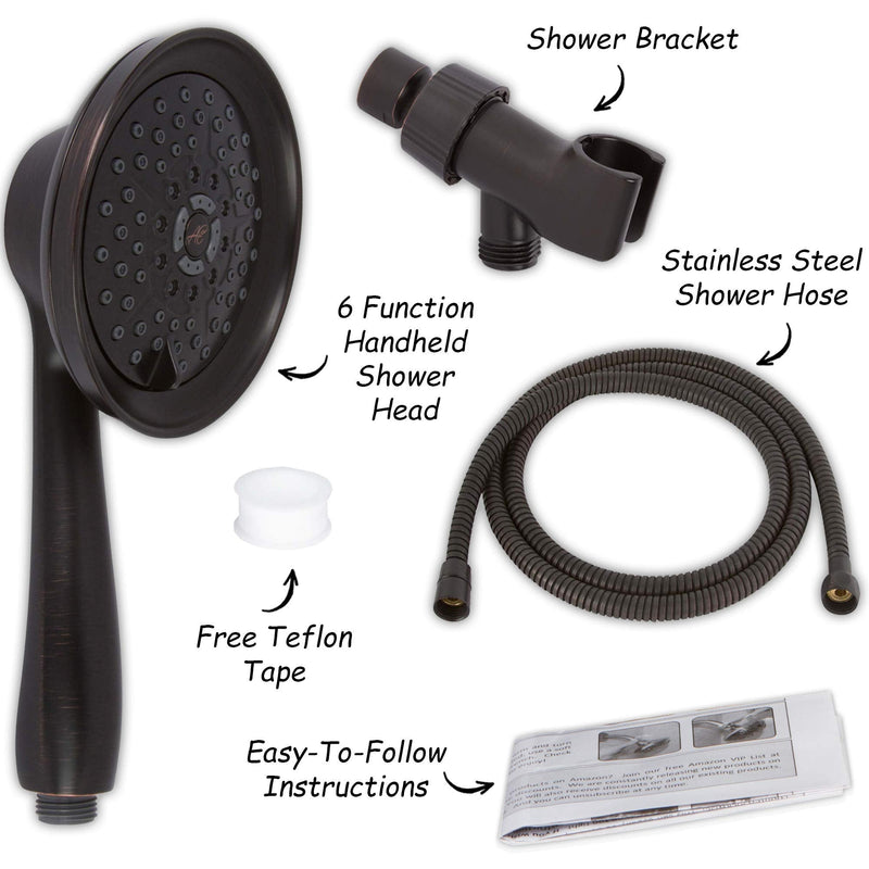 Aqua Elegante Massage & Mist Handheld Shower Kit - 6 Function High Pressure Adjustable Hand Held Showerhead with Hose and Mount, Easy Install for Boosting Low Water Flow - 2.5 GPM - Oil-Rubbed Bronze