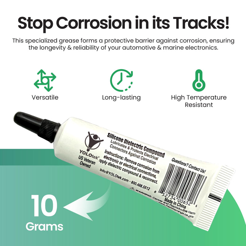 Silicone Dielectric Grease Automotive/Marine 10g by YOLOtek Veteran Owned. Silicone Grease for Electronics, Spark Plugs & Battery Terminals Silicone lube. Protects Electrical Connectors. Grease Tube