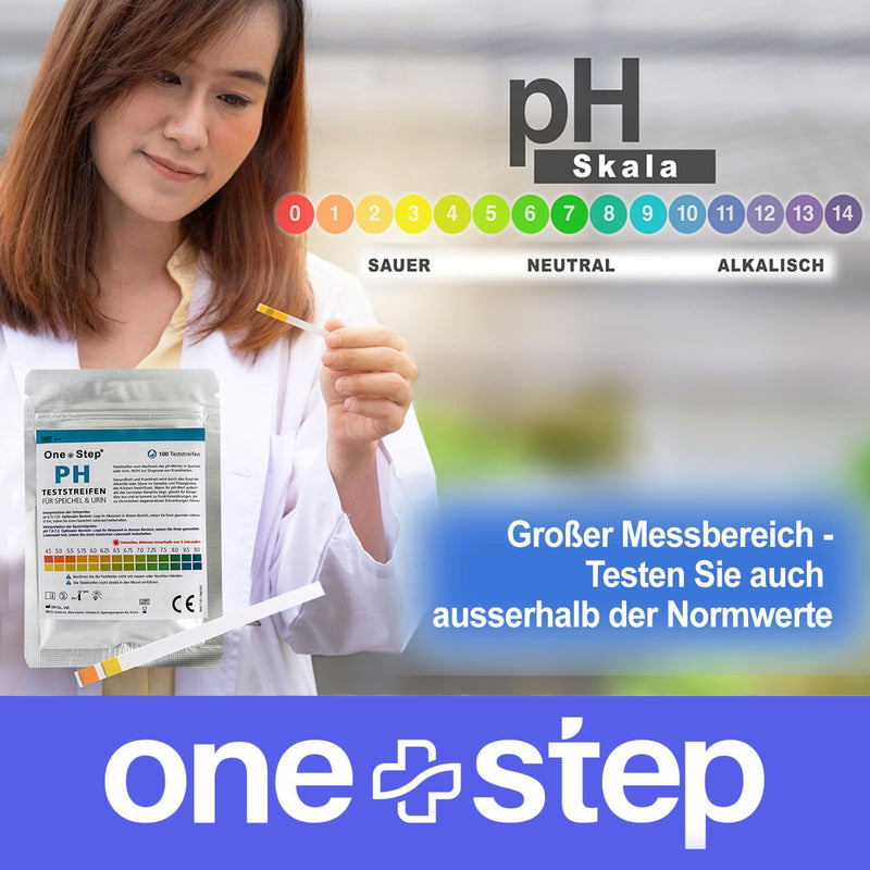 100 One+Step pH Test Strips for Urine and Saliva, pH Test for Determining pH Value 1 pc. (pack of 100)