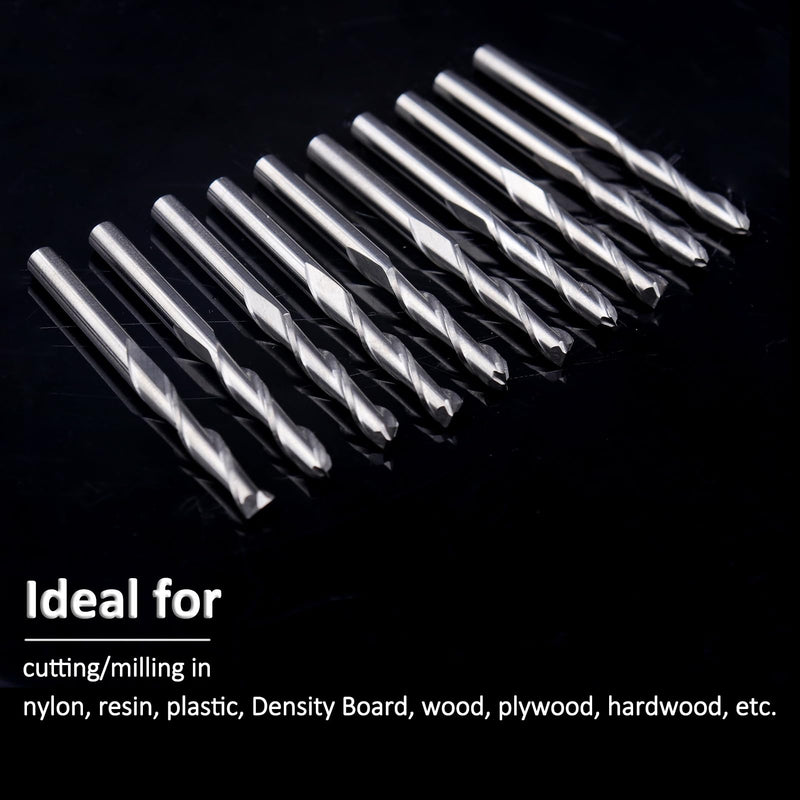 CBRIGHT 10pcs End Mill CNC Router Bits, 1/8" 3.175mm Shank 3mm Cutting Edge Milling Cutter Engraving Cutter including End Mill CNC Router Bits (10pcs Flat Head) 10 x Flat Head