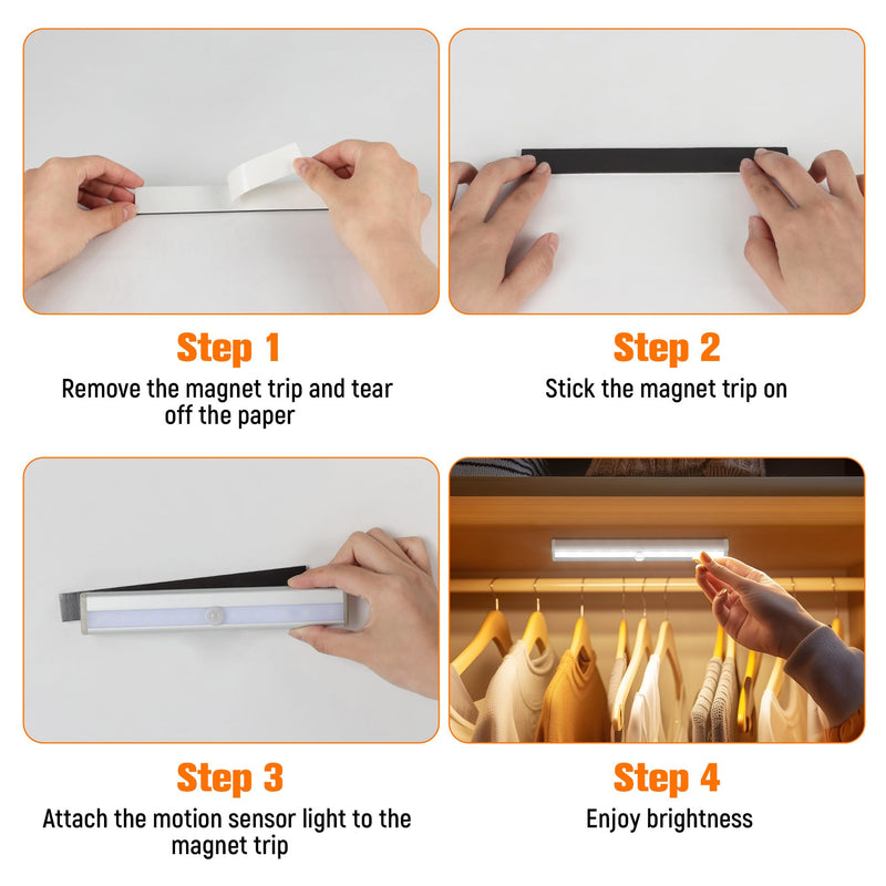Motion Sensor LED Lights, 6 Pack Battery Operated 10 LED Motion Closet Light, Stick-On Anywhere Magnetic Night Light Bar for Closet Under Cabinet Kitchen Hallway Stairway Vanity Wardrobe White
