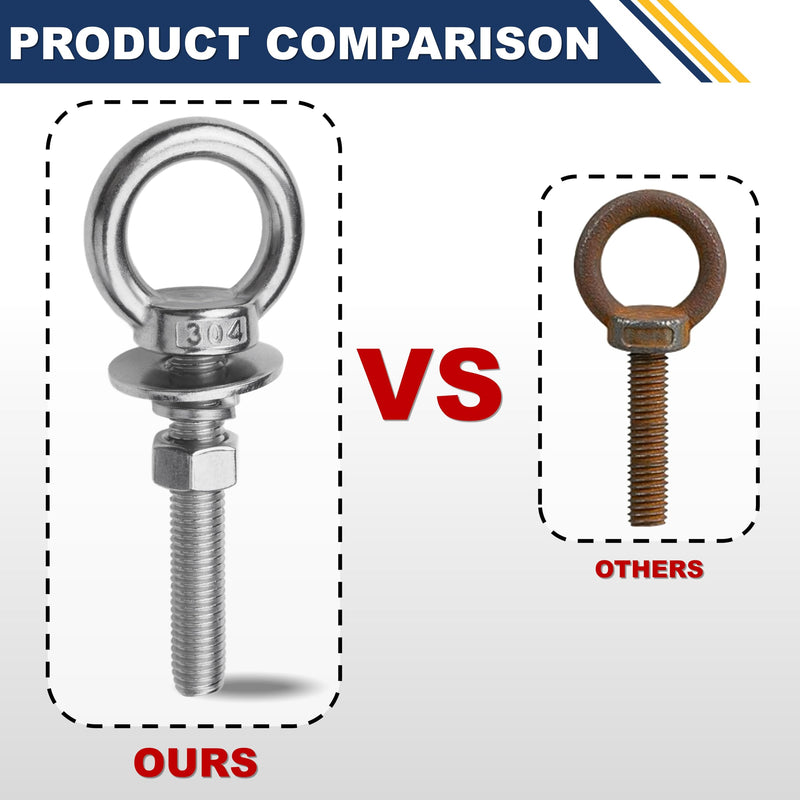12 Pack M6 Stainless Steel Eye Bolts with Nuts, 1/4" x 2" Long Lifting Ring Eye Bolt， Eye Bolts Heavy Duty for Hang Tie Down Outdoor (12, M6x51mm (1/4"x2")) M6x51mm (1/4"x2") 12