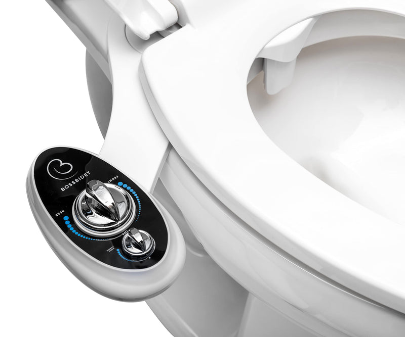 BossBidet, Luxury Bidet Toilet Seat Accessory - Water Sprayer Attachment to Clean Your Rear End. For Men, Women, Children - Non-Electric, Dual Nozzles, Aesthetic Design - Home & Bathroom Accessories White & Black