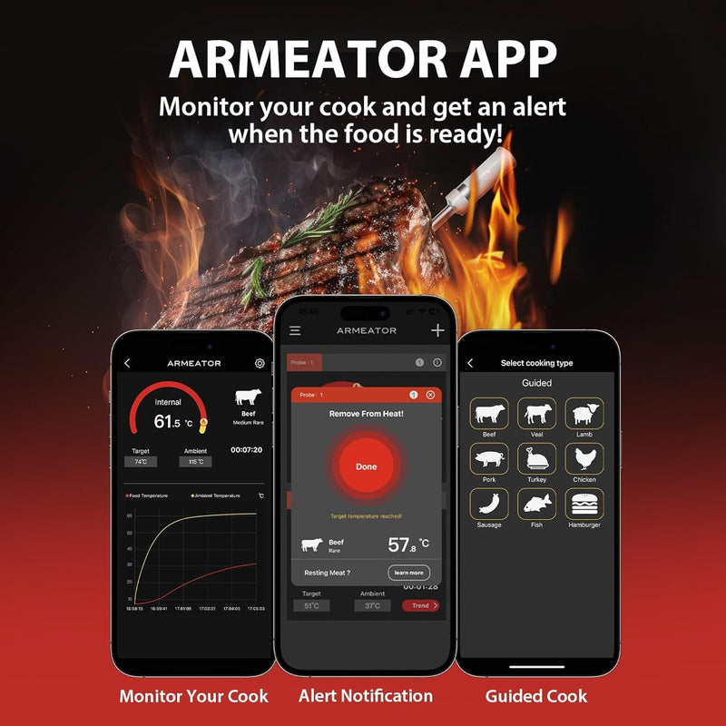 Smart Meat Thermometer Digital Instant Read Wireless Cooking Thermometer for BBQ Oven Air Fryer, Gifts for Men, Kitchen Essentials Gadgets Grilling Accessories, Waterproof Food Thermometers S