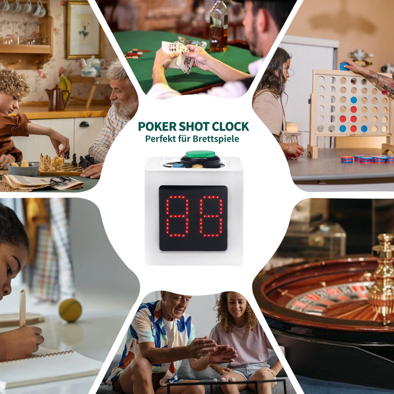 GANXIN Poker Shot Clock, Seconds Countdown Timer for Poker/Casino/Chess Tournament,20/30 Sec and Custom Time,4-Sides Cube Timer (Small,White) Small White