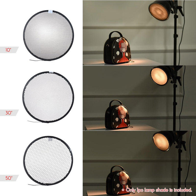 Andoer 7" Standard Reflector Diffuser Lamp Shade Dish with 10° 30° 50° Honeycomb Grid for Bowens Mount Studio Strobe Flash Light Speedlite