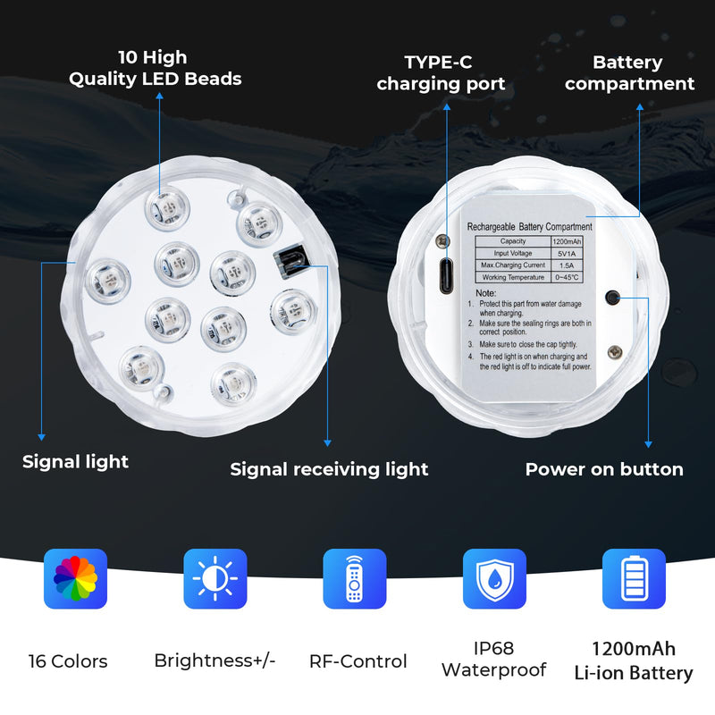 Seaponer Rechargeable Boat Lights - IPX8 Waterproof LED Lights with Remote, RGB Multi 25 Colors, for Deck Courtesy Interior Lights, Fishing Kayak Duck Jon Bass Boat, 4 Pack