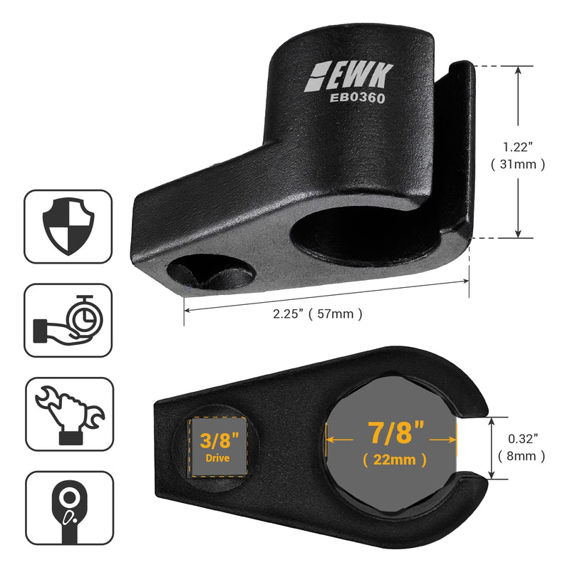 EWK 7/8" (22mm) Offset Oxygen Sensor Socket, 3/8" Drive O2 Sensor Removal Tool with Wire Gate, 6-Point