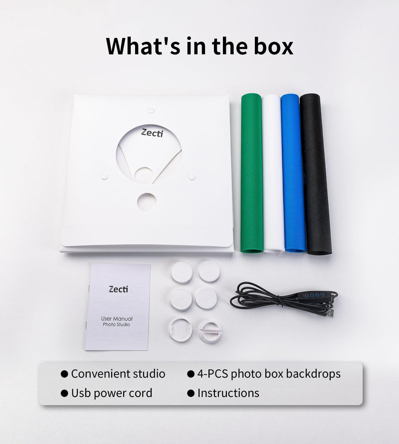 Llight Box Photography 12" Portable Folding Photography Light Tent kit with 120pcs LED Light 4 Colors Backgrounds for Necklaces, Rings, Watch, Cosmetics, etc. 10" Products 12"*12" White