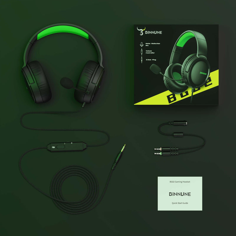 BINNUNE Gaming Headset with Mic for Xbox Series X|S Xbox One PS4 PS5 PC NS, Wired Audifonos Gamer Headphones with Microphone for Xbox 1 PS 4|5 Black/Green