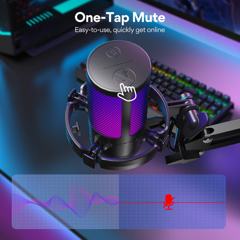 MAONO Gaming USB Microphone, Noise Cancellation Condenser Mic with Mute, Gain, Monitoring, Boom Arm Mic for Streaming, Podcast, Twitch, YouTube, Discord, PC, Computer, PS4, PS5, Mac, GamerWave DGM20S Black