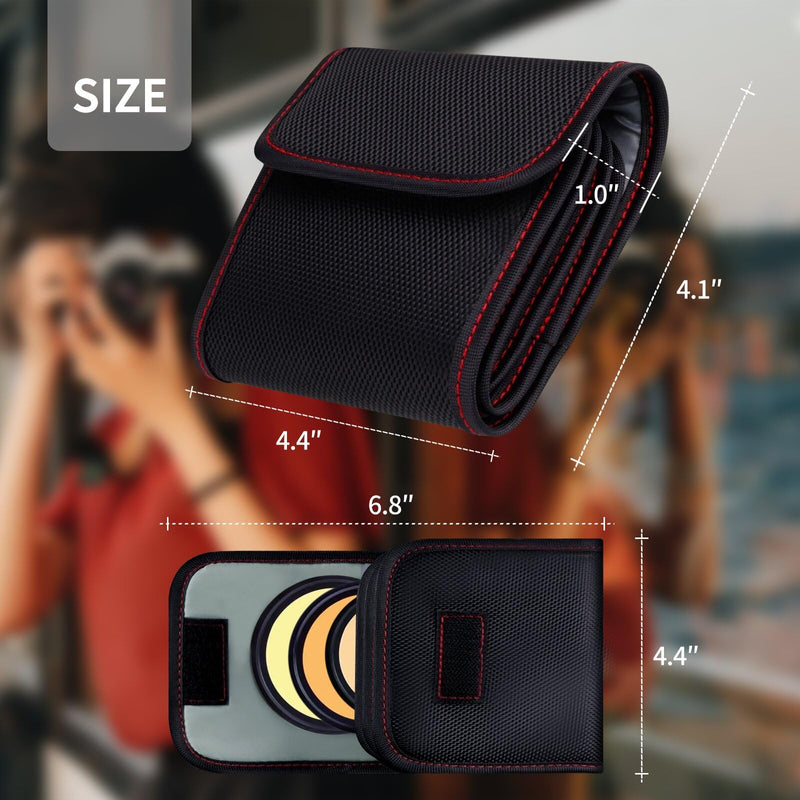 Professional Photography Filter Bag, 3-Pocket Camera Lens Filter Bag Entrainment, Waterproof And Dustproof Anti-Fall Design Suitable for 25mm-82m Filters, Pack of 2 (Black) Black