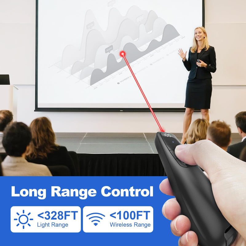 Rechargeable Presentation Clicker with Case, Power Digital Display Wireless Presenter Remote, USB C Red Light Pointer Computer PowerPoint PPT Clickers for Mac Laptop, Slideshow Google Slide Advancer Red Light & Power Display