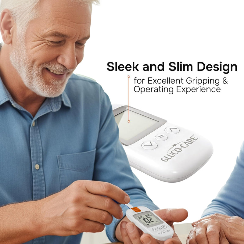 GLUCO-CARE Gluco-Care Glucose Monitor Kit - Sleek White Design, Clear Display, Auto Calibration, Glucometer Kit with Strips and Lancets, 5 Sec Results, 500 Memory, Travel Case, 1 Lancing Device, Convenient Blood Surgar Testing for Diabetes