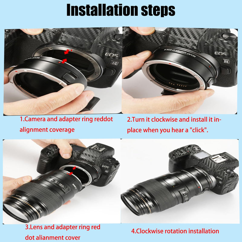 EF-EOS R Lens Mount Adapter for Canon EF/EF-S Lens to EOS R, RF RP R3 R5 R6 R7 R8 R10 R50 Cameras, Auto-Focus Lens Converter Control Ring EF to EOS R RF Mount Adapter with 1/4" Install Mount