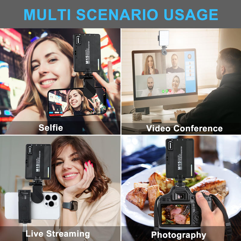 Selfie Phone Light with Front & Back Clips, LED Video Light Photography Lighting Lamp with 3 Light Modes for iPhone Computer Laptop Cameras Vlogging Makeup Tiktok Black(M15)