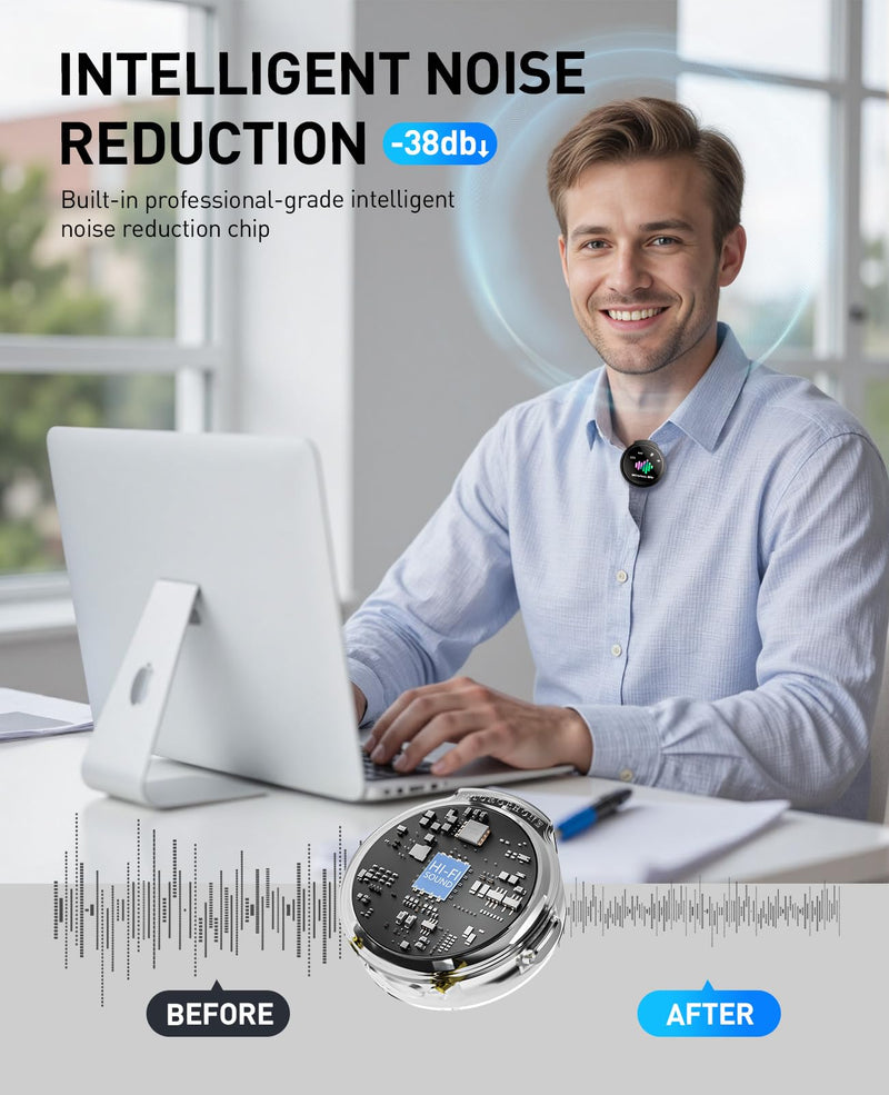 Mini Microphone for iPhone: 2PCS Wireless Lavalier Microphone for Android - Noise Canceling Magnetic Clip Lapel Mic - Vlogging & Pro Video Recording for Content Creators Black 1