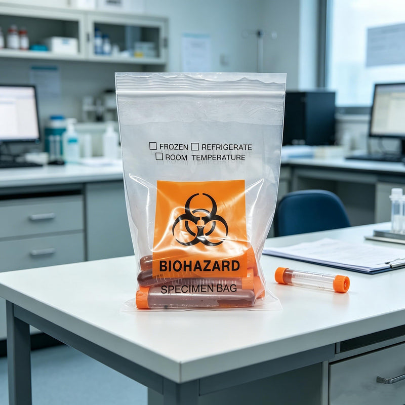 200pcs Biohazard Specimen Bags, 6x9.8in/15x25cm Laboratory Sample Bag with Biohazard Logo Printing, Ziplock Top with Outside Pocket Paperwork Pouch 1 Count (Pack of 200)