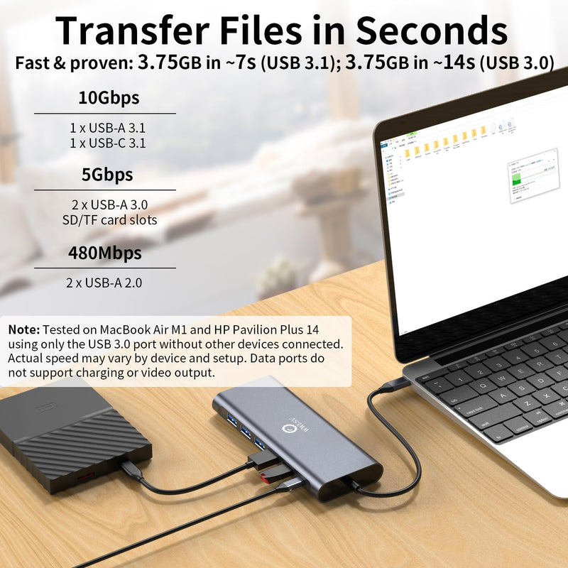 Laptop Docking Station Triple Display – 14-in-1 USB C Hub with Dual 4K HDMI, 1080p VGA, 100W Power Delivery, 10Gbps USB-C/USB-A, Gigabit Ethernet, SD/TF, Audio Mic – For MacBook/HP/Dell/Lenovo/Surface