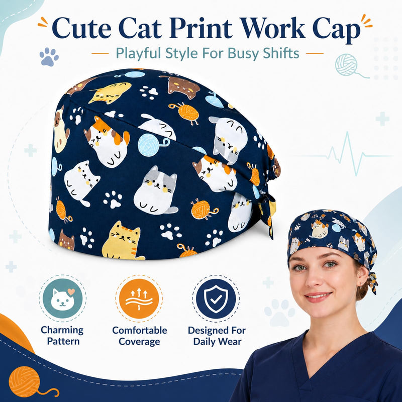 Surgical Cap for Cats, Scrub Cap, Cotton, Adjustable, Breathable, Reusable, for Women, Men, Dentists, Veterinarians, Clinics, Surgical Staff, Long Hair, 1 Piece