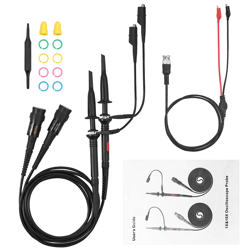 AUTOUTLET 2pcs P2100 100MHz Oscilloscope Probe Kit, Oscilloscope Probe with BNC to Crocodile Clip Test Lead Kit, 10:1 and 1:1 Switchable High Precision Scope Oscilloscope Clip Probes 100 MHz (with BNC to crocodile clip)