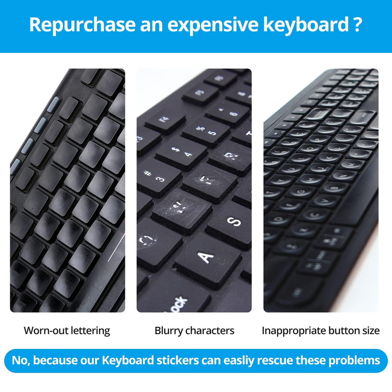 English Keyboard Stickers[5 in 1],Replacement English Keyboard Sticker with White Font on Black Background Universal for Laptop Desktop Computer,Matte English Keyboard Alphabet Sticker English White Letter/Black Background