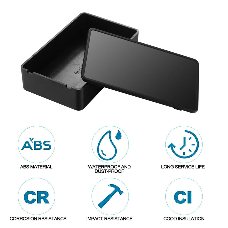 Pack of 6 junction boxes, plastic covers, electronics housing, electronic project box, electrical accessories housing for DIY power junction boxes (black, 100x60x25mm) black