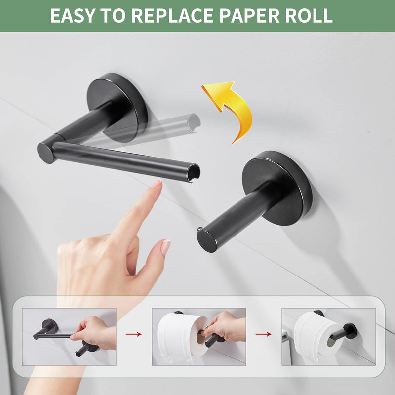 Black Toilet Paper Holder Towel Ring Matte Bathroom Accessories Set Hand Towel Holder Wall Mount Bath Hardware TP Tissue Roll Holder with Double Post Pivoting SUS304 Stainless Steel 2pc Matte Black 2 Pieces