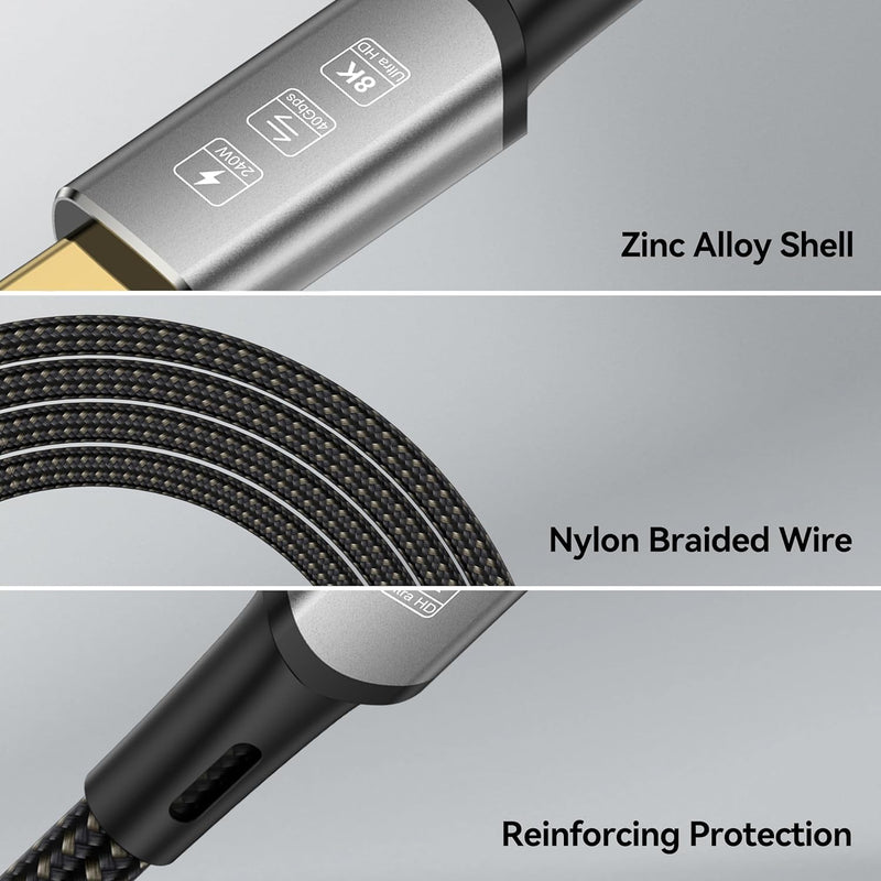 USB4 Cable with Thunderbolt 4, 240W Charging, 40Gbps Data, 8K@60Hz 4K120Hz HDR, PD3.1, USB C to USB C, for MacBook M1-M3, Mac Studio, Laptops, Monitor USB4 40G 240W-0.5M