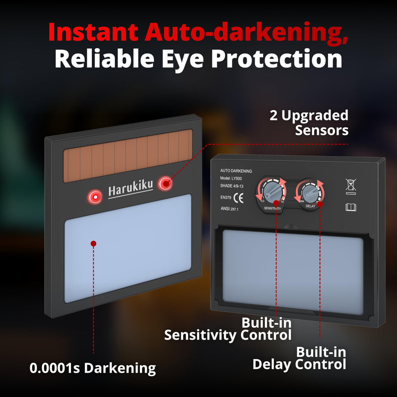 True Color Solar Powered Auto Darkening Welding Helmet, Wide Shade 4/9-13 for TIG MIG ARC Welder Mask Hood LY500