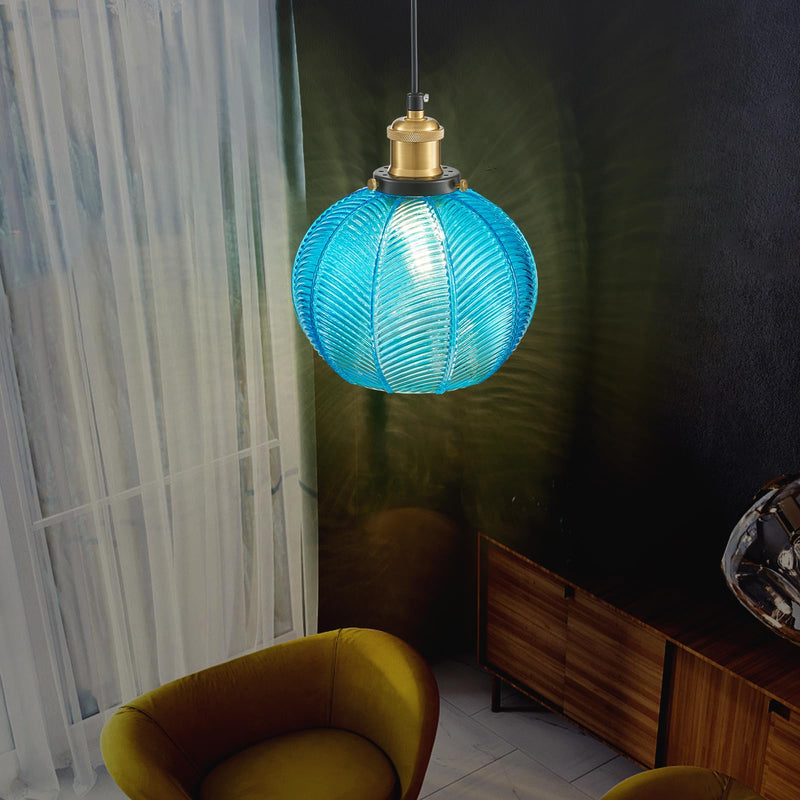 Blue Glass Plug-in Pendant Light,Farmhouse Hanging Lights with in Cord Globe Glass Hanging Lamp with a Switch Wire for Dining Room Bedroom Kitchen Island E26 Blue-Plug in 1Pcs