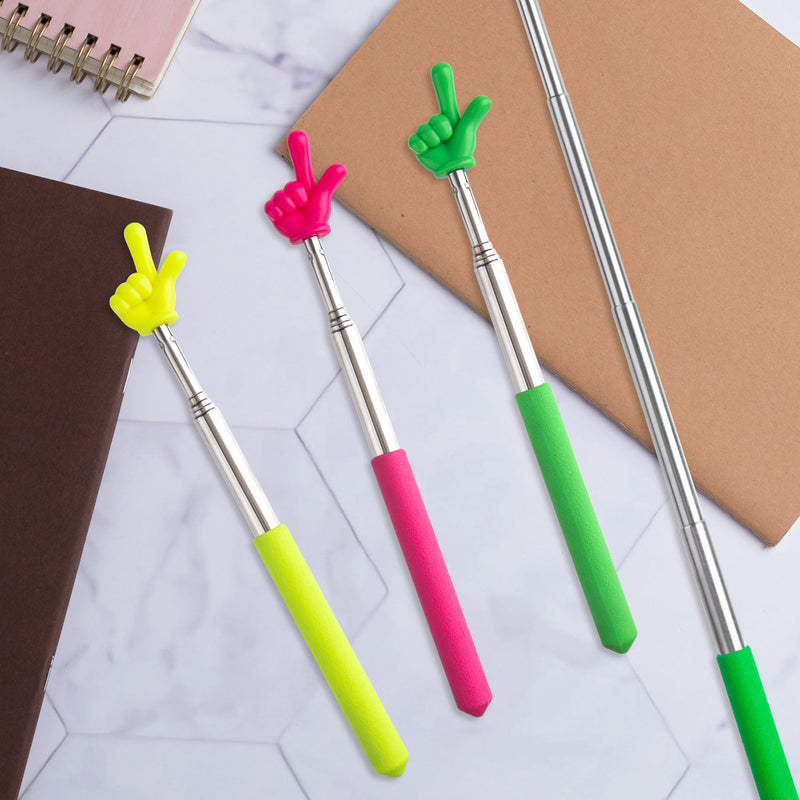 PAGOW 3 Pcs Retractable Teacher Pointer Sticks, Colorful Hand Pointer Stick, Student Finger Pointing Sticks, Extendable School Supplies for Reading, Classroom (Yellow+Green+Pink) (3pcs) Finger2, Yellow+Green+Pink