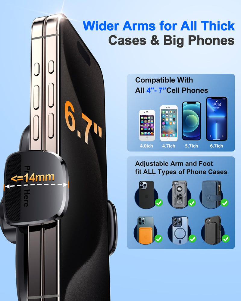 Car Phone Holder[Military-Grade 360°Suction Cup]Phone Holders for Your Car Universal Accessories Air Vent Dashboard Windshield Phone Mount Automotive Cradles Fit for iPhone Android Smartphone Car Phone Mount