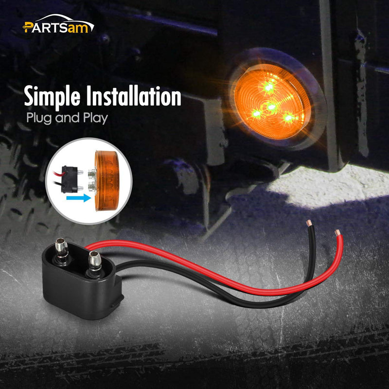 Partsam 2pcs [DOT Approved] 2" Round Amber 4 Led Clearance Marker Light for Utility Trailer Truck,w/Plug & Grommet