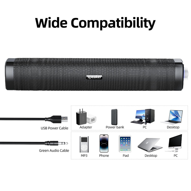 USB Computer Speakers,Computer Speakers with 3.5 mm aux,Wired USB Powered & Colorful LED Lights with Switch Button,Surround Sound Portable SoundBar for Monitor Laptop Phone(Black)