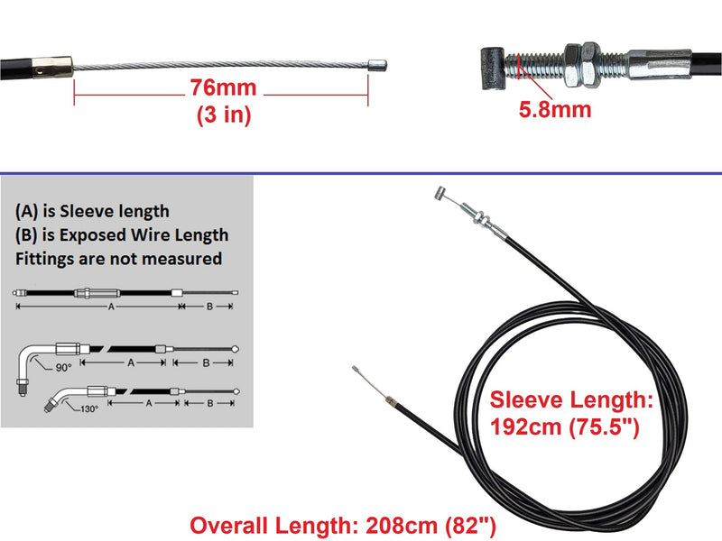 RedCap 75" inch Universal Straight Throttle Cable for 90cc 110cc 125cc Gas Scooter, Go Kart, Kandi, Mini Bike, Dirt Bike Dune Buggy L5C00049FM5020500