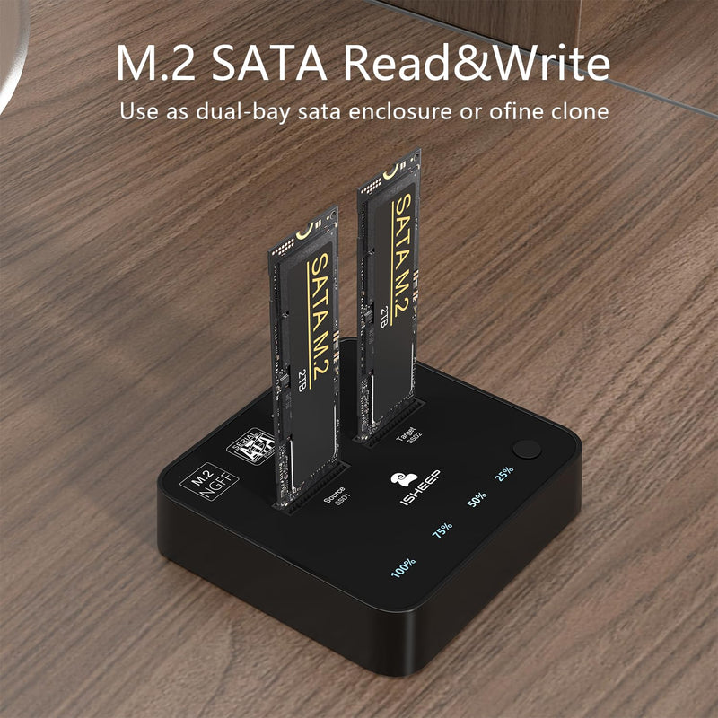 ISHEEP M.2 SATA SSD Docking Station, USB 3.1 (5Gbps) Offline Cloner & Duplicator, One-Button Backup, Tool-Free Plug and Play Vertical Design for Fast Data Transfer and Drive Upgrades
