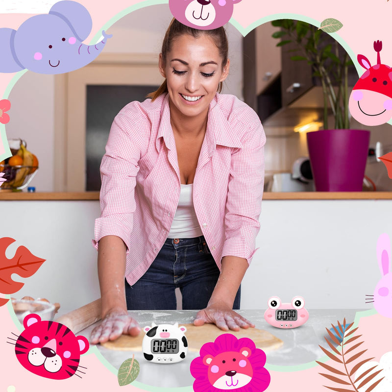 8 Pcs Cute Animal Kitchen Timer Digital Countdown Classroom Timer Magnetic Cartoon Decorative with LCD Large Visual Screen for Kitchen Cooking Classroom Whiteboard, 8 Styles