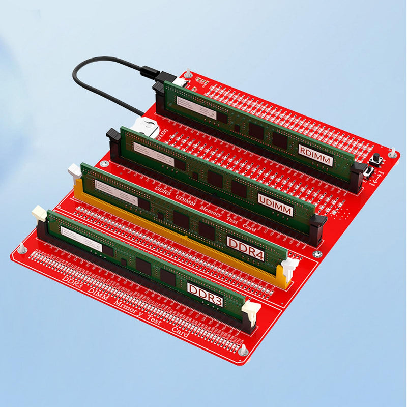 RAM Memory Tester Card, 4-in-1 DDR3 DDR4 DDR5 Server DDR5 Tester with LED Indicator and Dual Power Supply for Testing Desktop Computer Memory Hardware