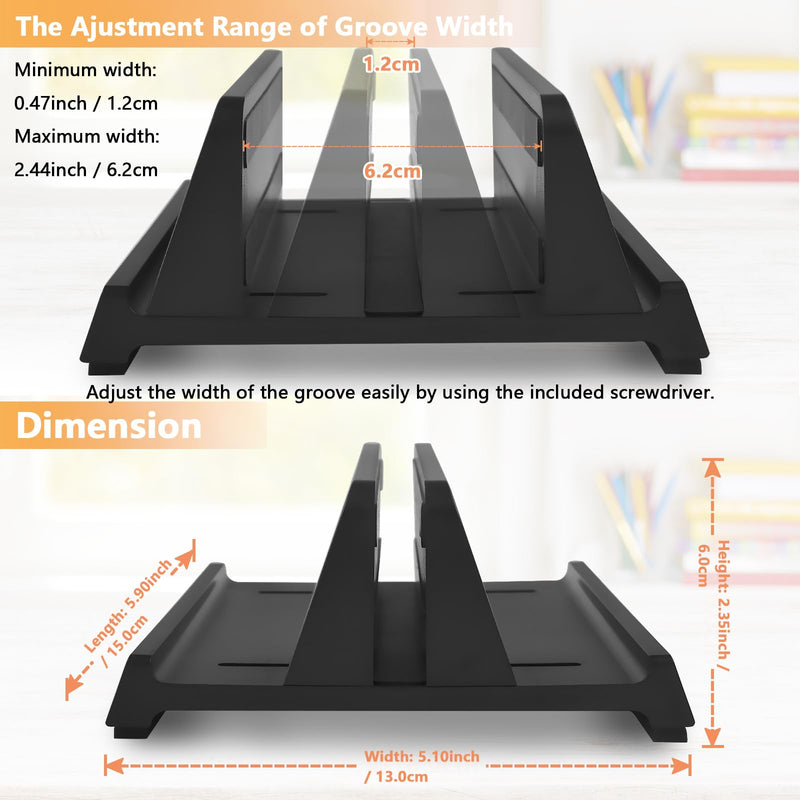 Vertical Laptop Stand Holder, ABS Organizer with Adjustable Dock, All in 1 Design Space-Saving, Sturdy Laptop Computer Holder for PC up to 17.3 inches, MacBook, Mini PC, Pad, Phone (Black, 1 Slot) Black