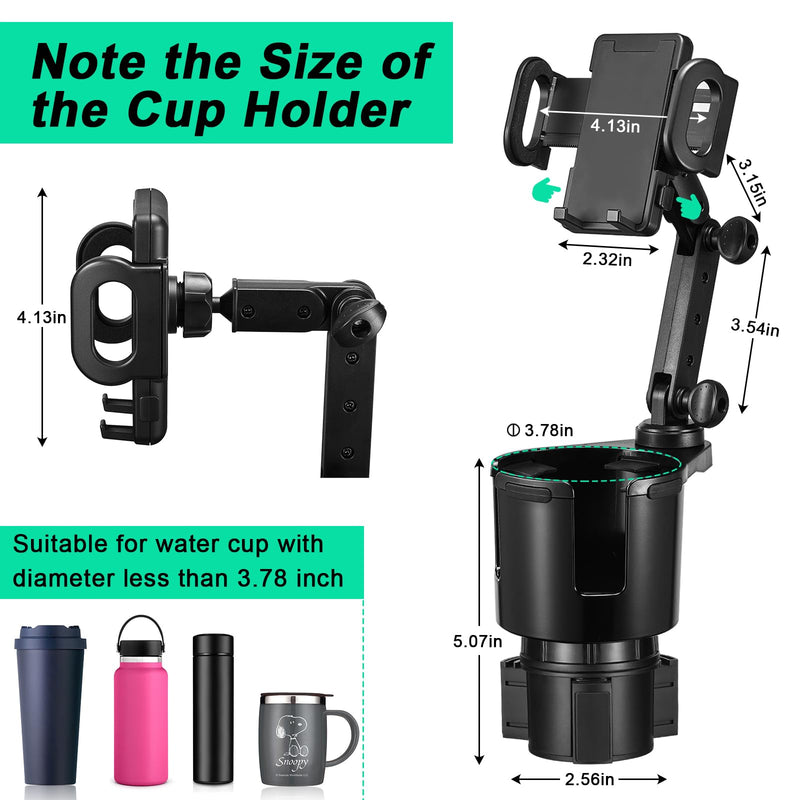 Car Cup Holder Expander Adjustable Base with Phone Mount THIS HILL 360° Rotation Cup Holder Cell Phone Holder for Car Compatible with iPhone All Smartphones 3.78"-1