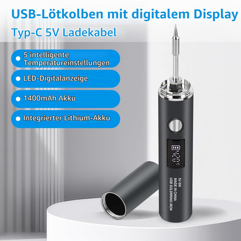 diymore Battery Soldering Iron Set, USB Wireless Soldering Iron, 5 Gears Temperature Adjustable 260 °C - 420 °C, 3 Soldering Tips, Soldering Iron Battery for Repair of Welding 10 W (1400 mAh)