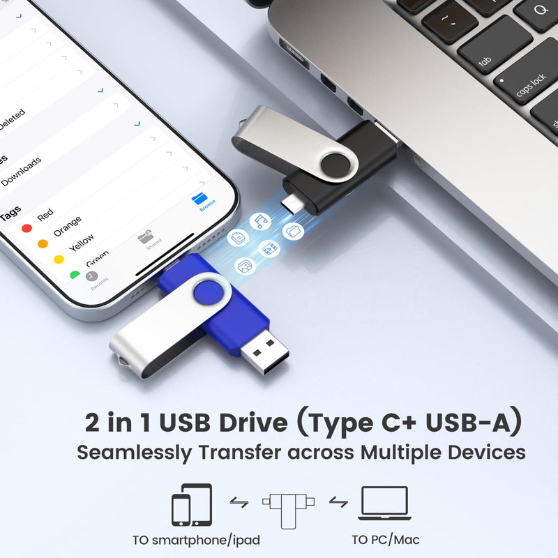 ABLAZE 8GB USB C Flash Drive 10 Pack, OTG USB 2.0 + Type C Memory Stick Dual Type C Thumb Drive Compatible with iPhone 16/15, Android Smartphone, Computers, Tablets, Mac,iPad,PC 10 Pack-USB 2.0