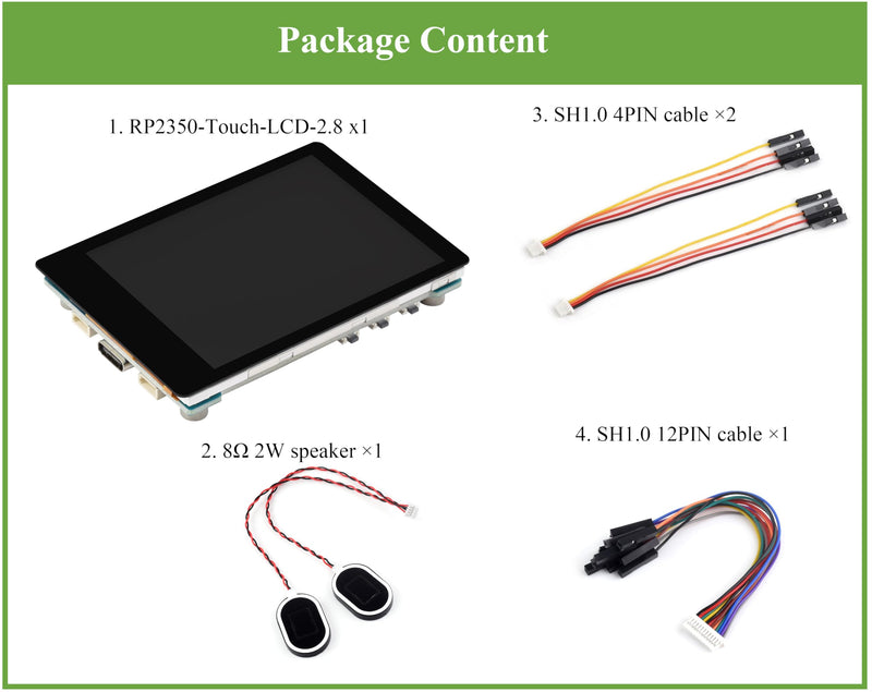RP2350 2.8inch Capacitive Touch Display Development Board, 240x320, IPS Panel, 5-Point Touch, SPI Interface Display, Accelerometer and Gyroscope Sensor, I2C Interface 5-Point Touch