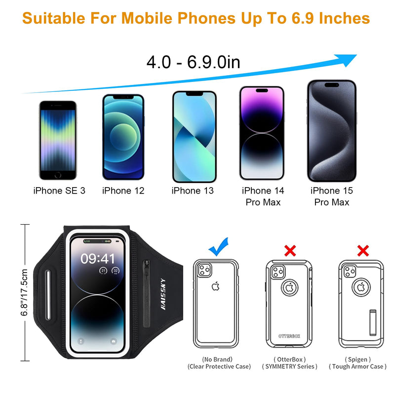Running Phone Armband with Airpods Holder - 3D Design Cell Phone Armband for iPhone 15/14/13 Pro/Plus & Galaxy S20/S10, Water Resistant Sports Phone Holder with Key Slot - Ideal for 6.9" Phones